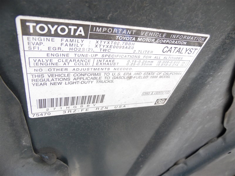 1999 TOYOTA TACOMA SR5 EXTRA CAB GREEN 2.7 AT 2WD PRERUNNER Z19777